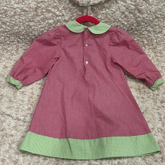 Petit Pomme Red and Green gingham Dress with Tree smocking size 24mo - Picture 2 of 3